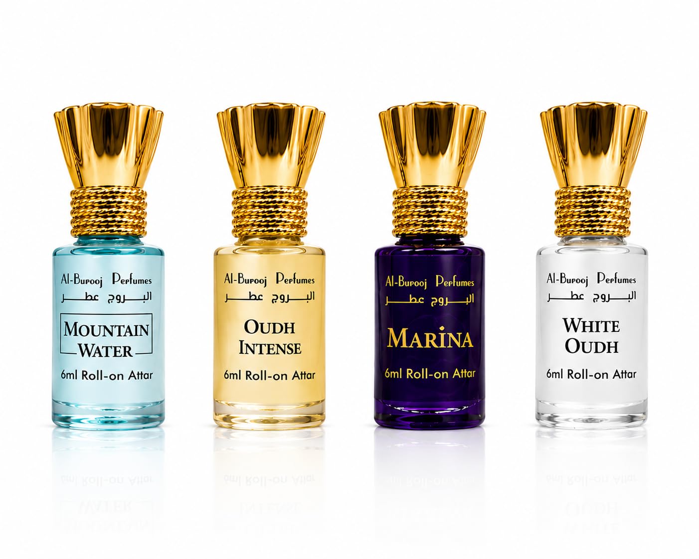 luxury attar gift set by al-burooj perfumes – 4 x roll-on concentrated perfume oils | non alcoholic arabic attar combo for men & women
