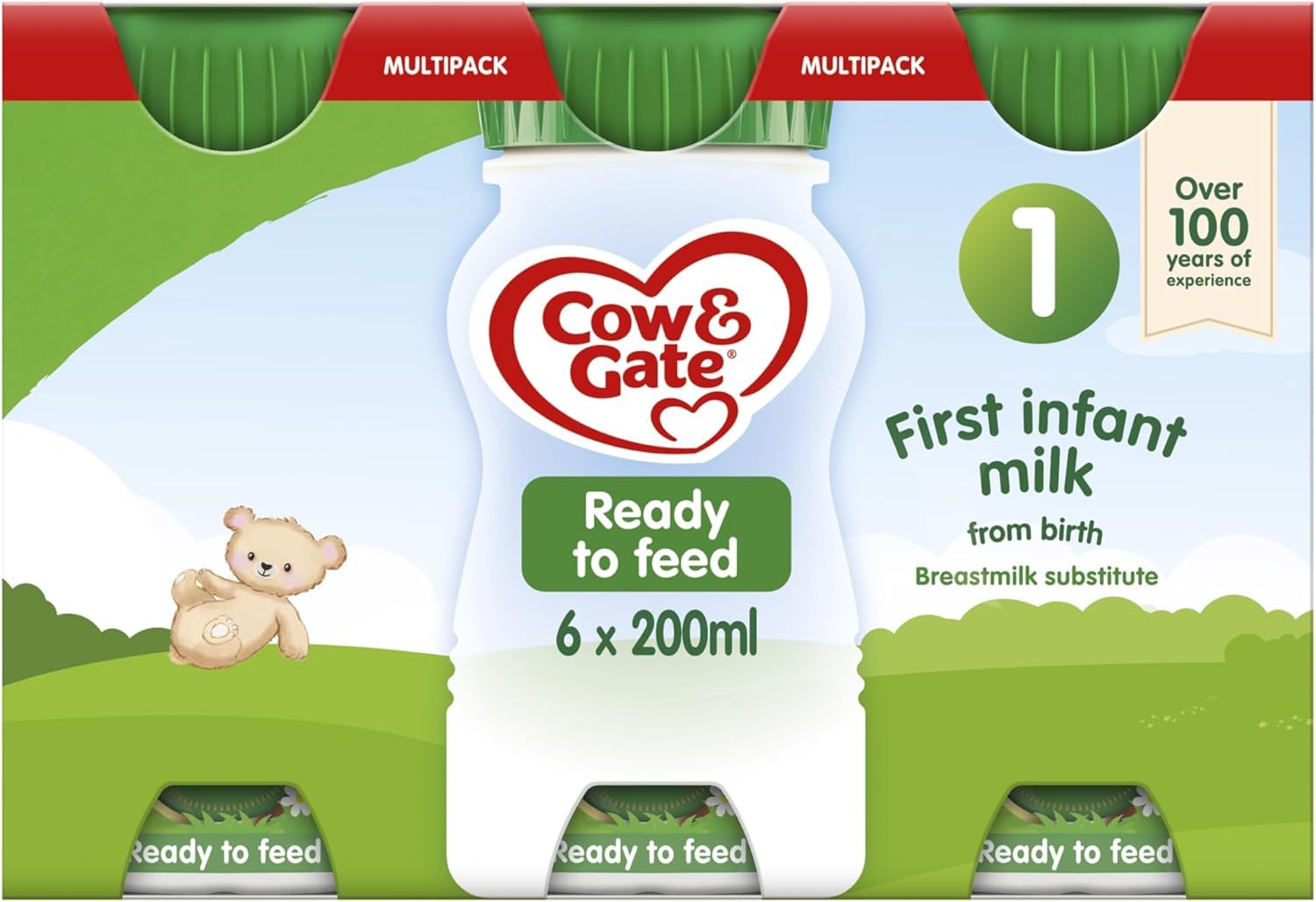 Cow & Gate 1 First Infant Baby Milk Ready to Use Liquid Formula, from Birth, 6x200 ml