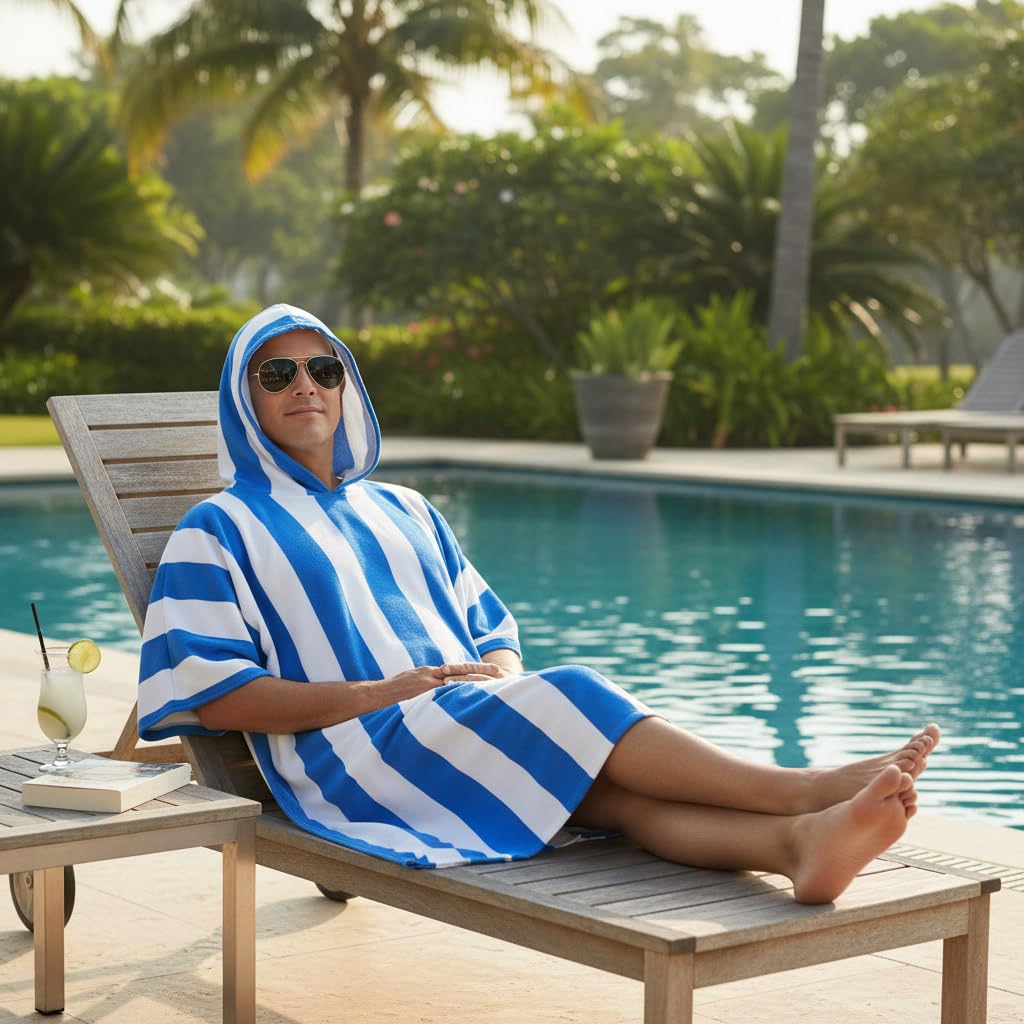 GC GAVENO CAVAILIA Poncho Towel Adult - Changing Robe Women Men for Beach, Bath, Swimming Poncho with Hooded - Lightweight, Super Absorbent Quick Drying Towel Changing Robe - 108x85cm, Blue