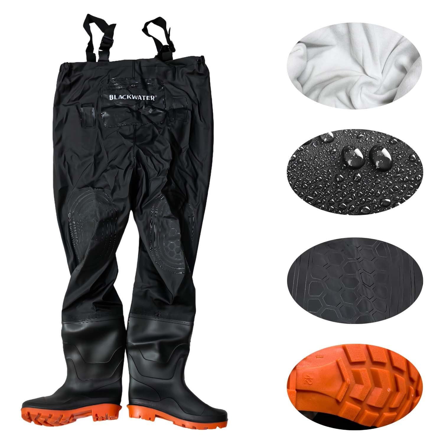 Pesca petto Trampolieri Taglie 8 9 10 Impermeabile Fly Nero Stivali Foderato Termico Floccato Foderato Caldo Isolato Stagno Auto Wsh Power Washing Nero Con Welly Welly Stivali Gomma PVC Caccia