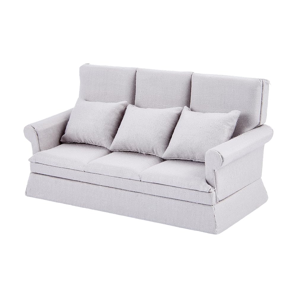 FINGERINSPIRE Divanetto per Casa delle Bambole in Betulla Grigio Chiaro 161x75x80mm Mini Divano per Casa delle Bambole con Design a Tre Posti per Esposizioni di Diorami in Soggiorno in Scala 1/12