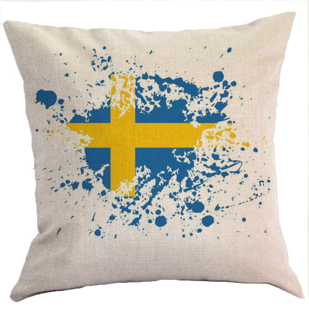 FaceYee Swedish Flag Map Pillowcase Pillow Cover Cushion Cover 45X45cm Removable Invisible Zipper Cotton and Linen 2Pcs Color:Swedish