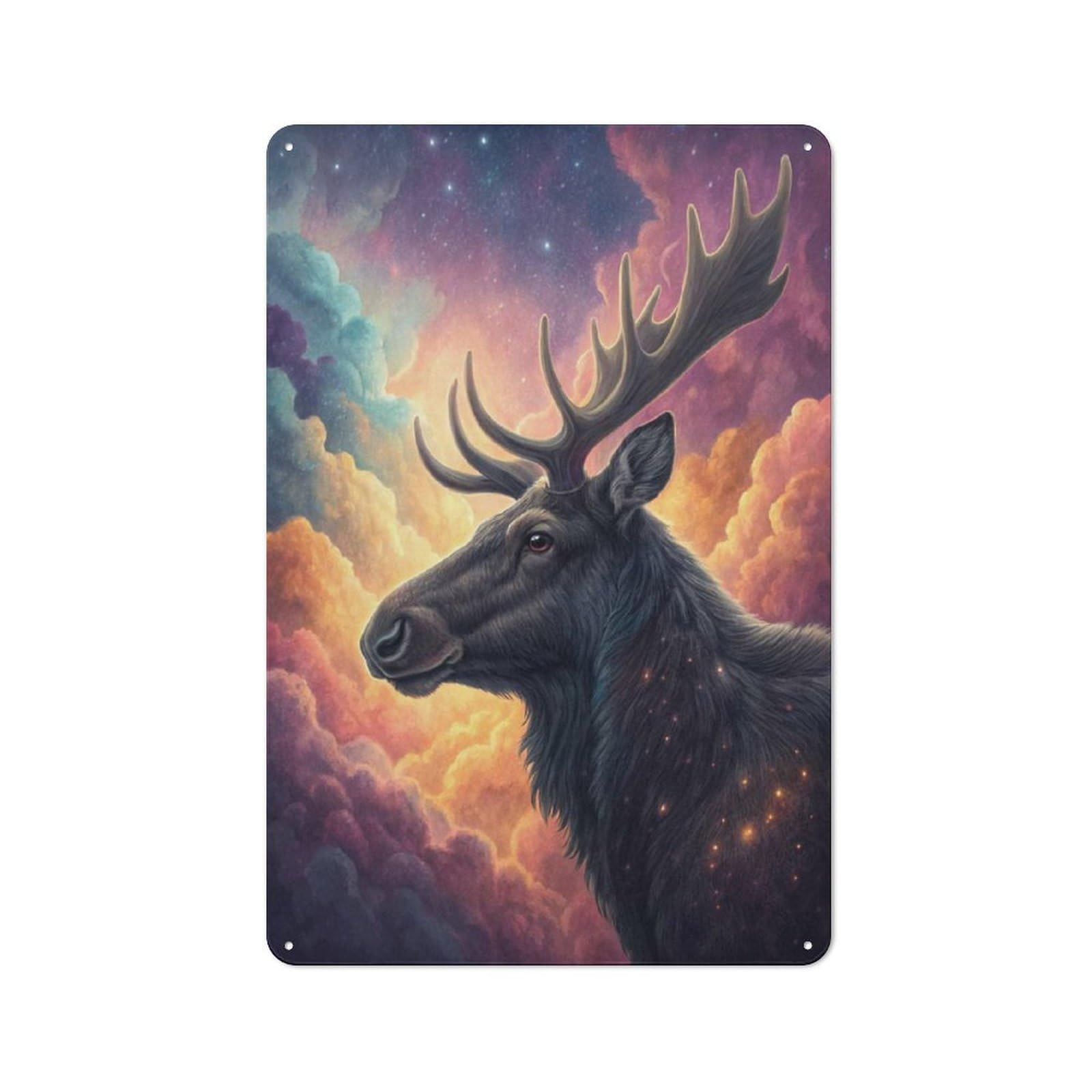 Junmoney Style-13 Cosmic Moose In Nebula Vintage Metal Wall Sign 30X20cm For Kitchen Or Home Bar, For Garage, Workshop And Man Cave Decoration