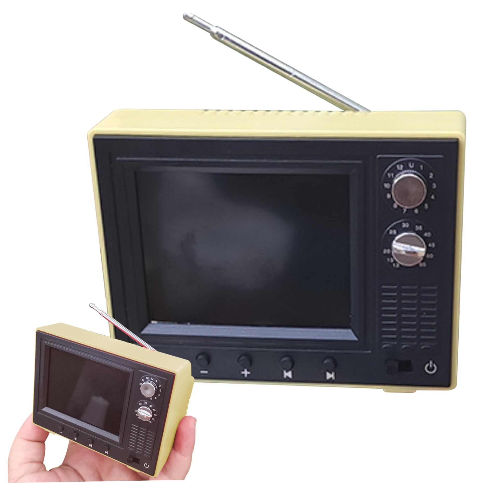 Miniature di case delle bambole|TV per case delle bambole in scala 1:12 Mini TV vintage ricaricabile tramite USB che può riprodurre video con schermo LCD e antenna ruotabile a 180° Mobili per accesso