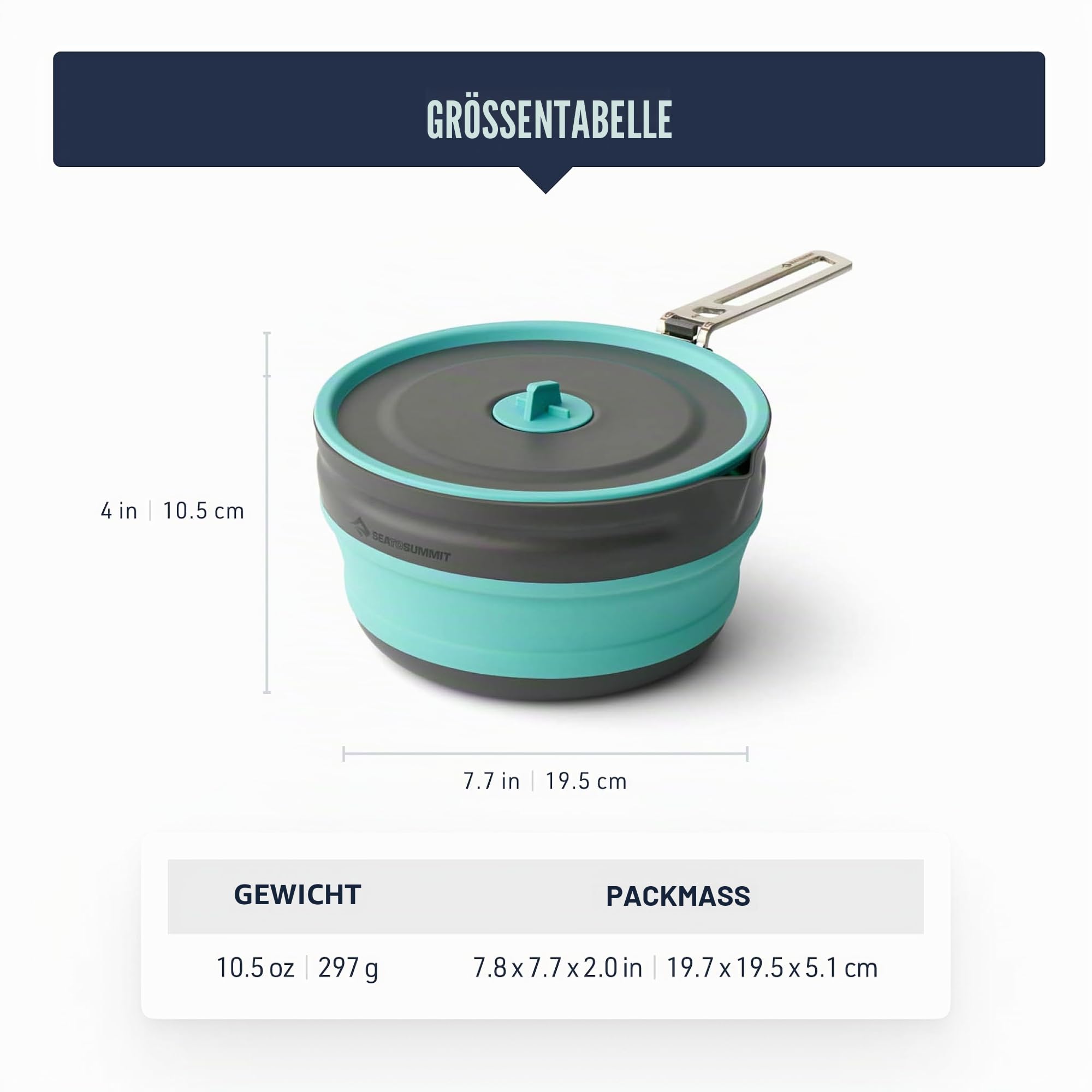 SEA TO SUMMIT - Frontier Pouring Pot 2,2L - Ultraleichter, zusammenfaltbarer Campingtopf - 1 bis 3 Personen - Antihaft-Topf + Deckel - Kompakt - Ohne BPA & PFA - aus Silikon & Alu - 297 g