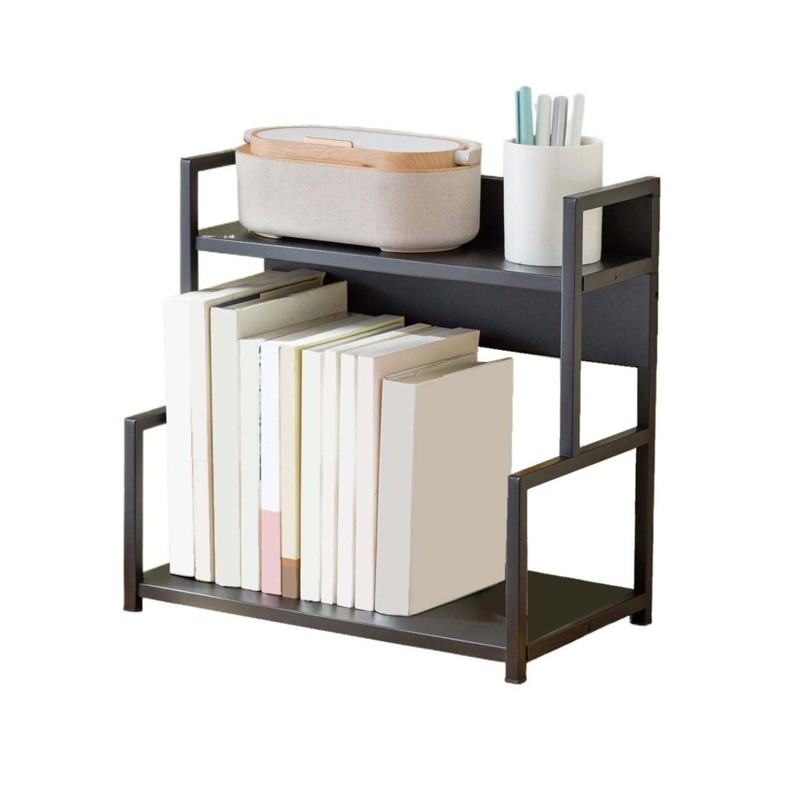 Shihan-2015 Bookcase Industrial Style Tabletop Bookshelf Two Layers Open Metal Storage Rack Display Shelf
