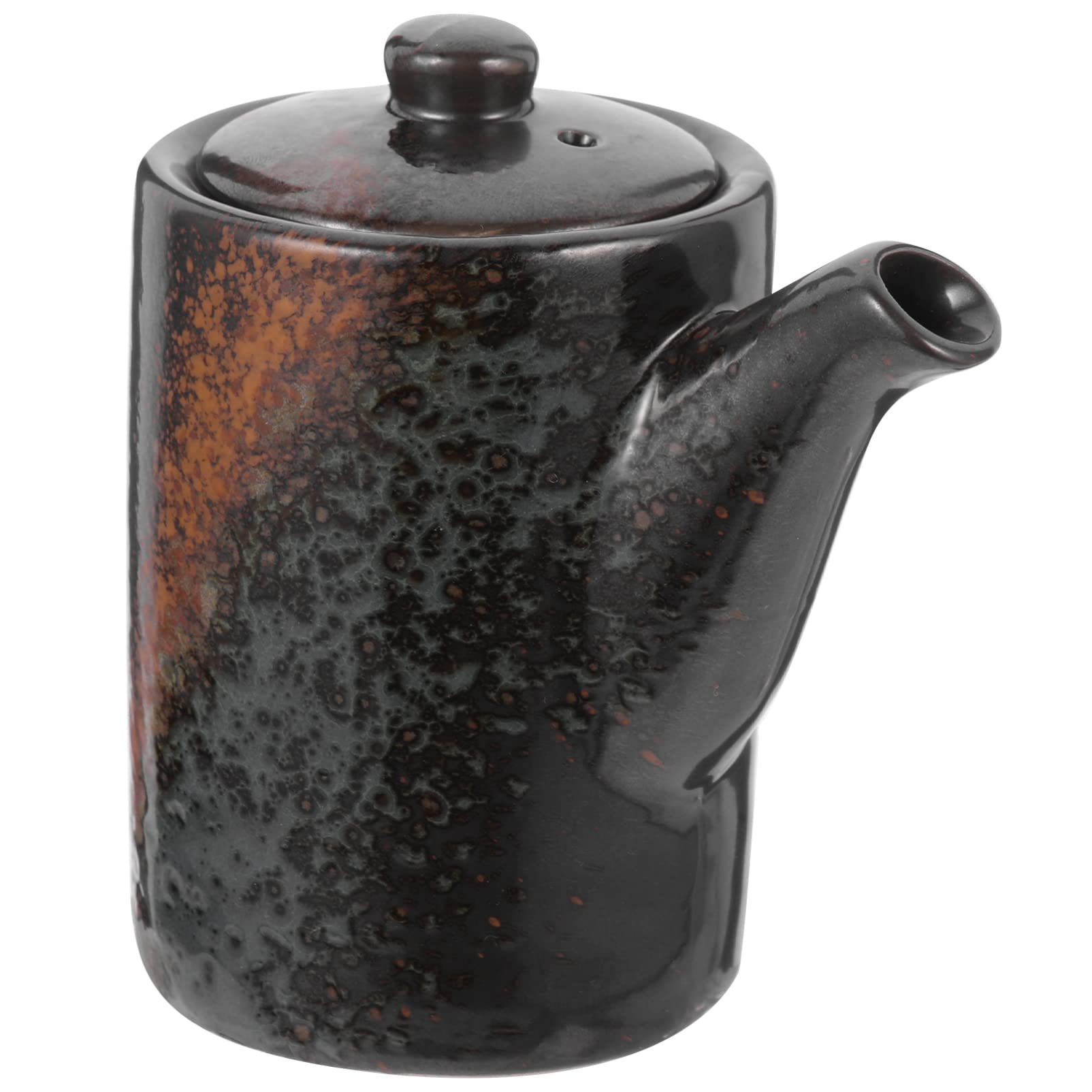 CALLARON Syrup Dispenser Japanese Ceramic Soy Sauce Dispenser Olive Oil Bottle Vinegar Cruet Earthenware Shoyu Container Pourer Liquid Condiment Pot Jar With Lid 200ml Salad Dressing Container