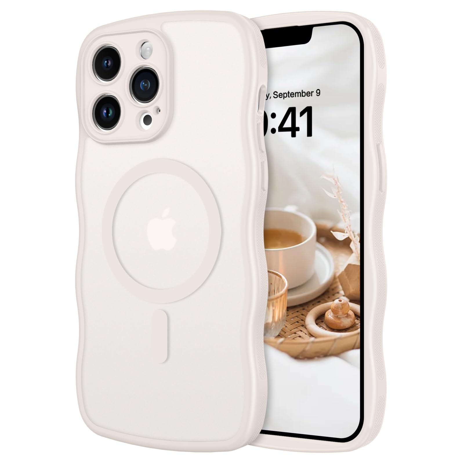 Telaso for iPhone 13 Pro Max Case, Compatible with Magsafe Wave Frame Design Translucent Matte Back Silicone Bumper Protective Magnetic Phone Case