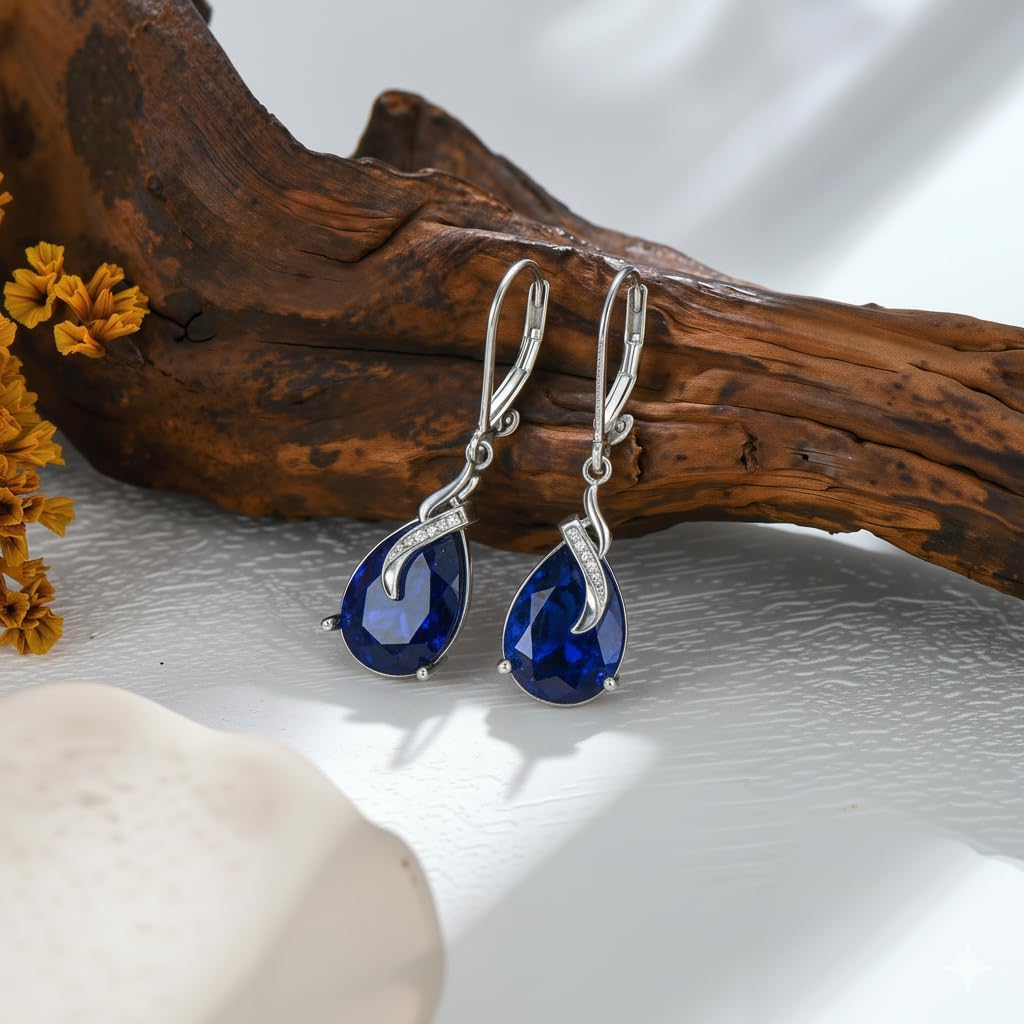 Gemstone Earrings for Women, Pear Cut Birthstone with Genuine Diamond Dangle Drops Earrings 925 Sterling Silver Diamond Jewelry Teardrops Earrings Gifts For Her - Image 2