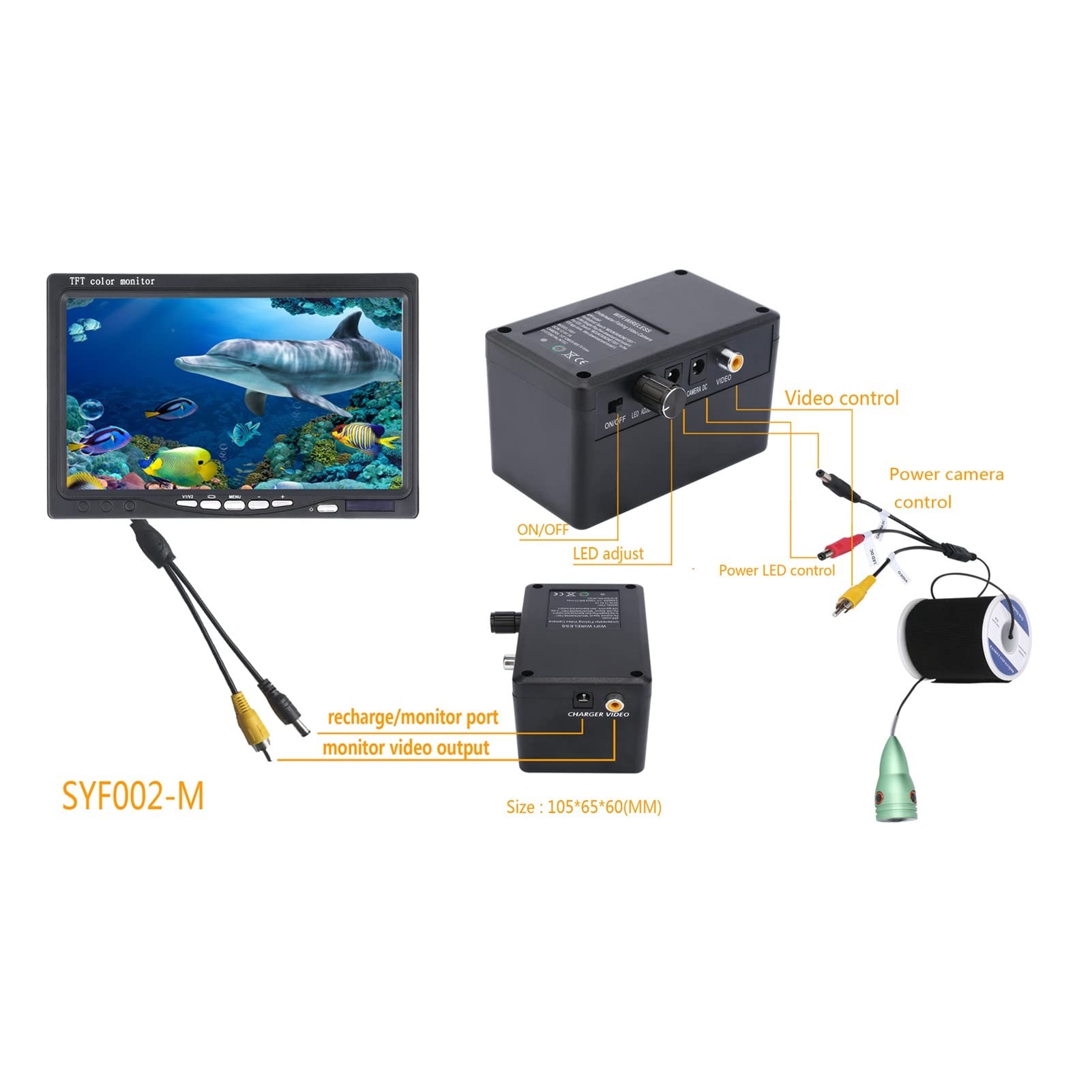 Wykrywacz ryb, 2. 0 M / 30m 50m 100 0TVL Zestaw aparatu wideo podwodnego 6 PCS LED. Światła z 7 "calowy monitor kolorowy