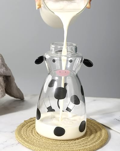 Miniatura 4 de Vaso de cristal transparente con tapa y pajita de dibujos animados de vaca