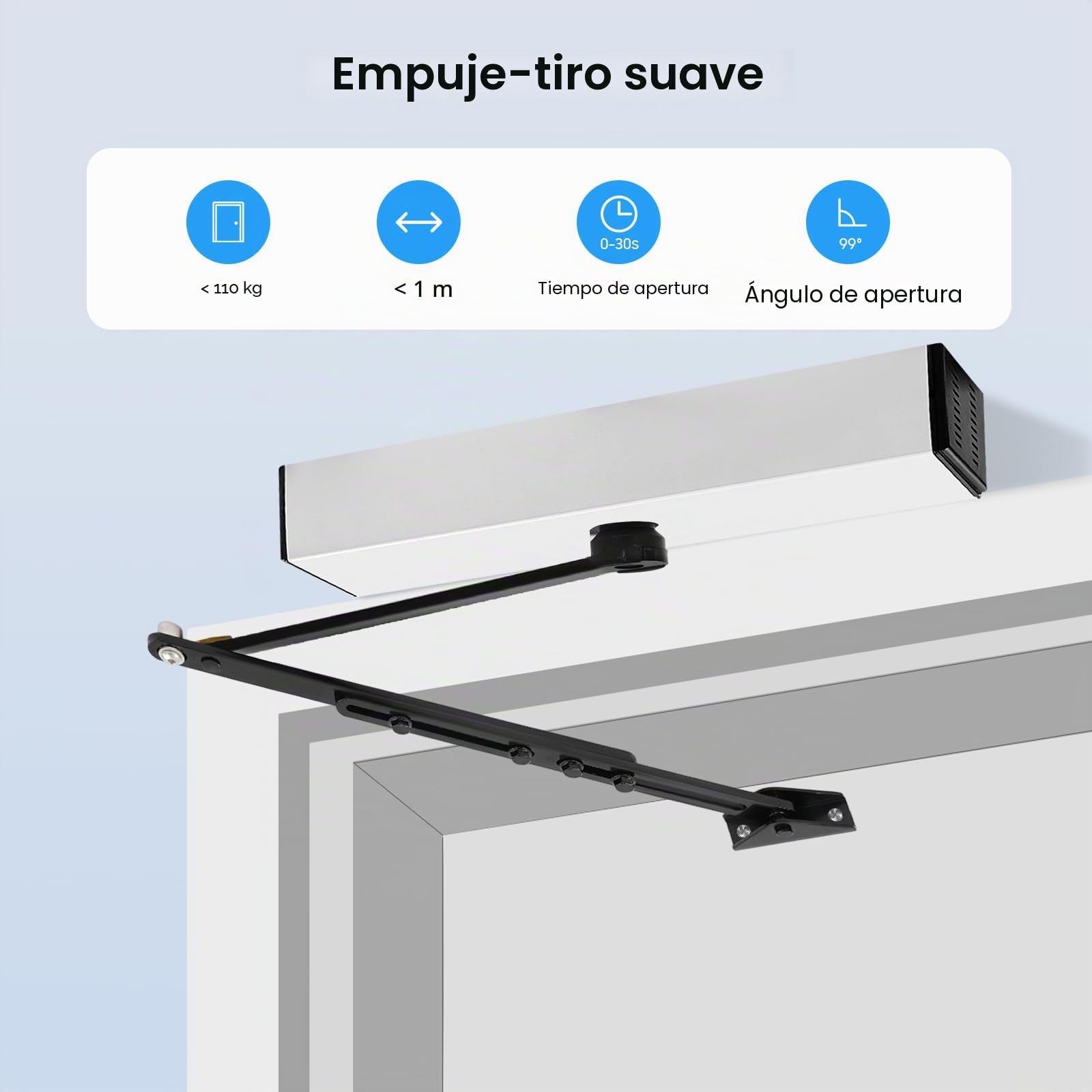 Cierra puertas Automática, 65W Muelle Puerta, Cierrapuertas con Retenedor | con Mando a Distancia, máx. 120 Grados, Tiempo de Apertura de 3 a 7 Segundos, para uso Comercial y Privado