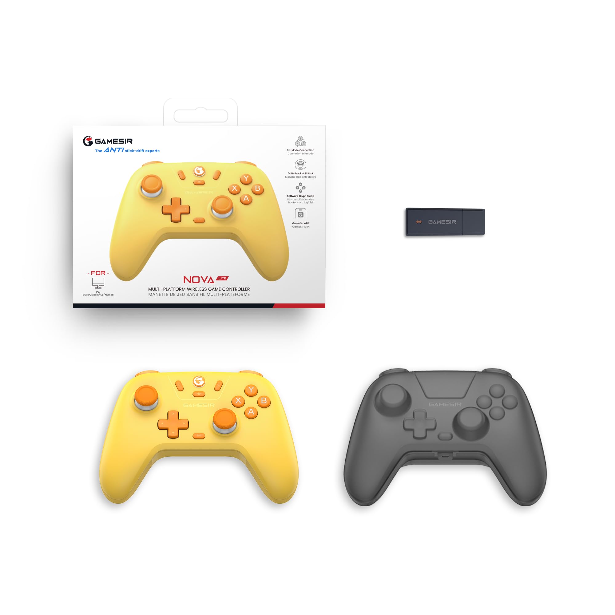 GameSir Nova Lite Wireless Controller – 2.4G & Bluetooth Gamepad for Windows PC, iPhone, Android, Switch & Steam Deck – Hall Effect Triggers, Turbo Function, Rumble Vibration (Yellow)