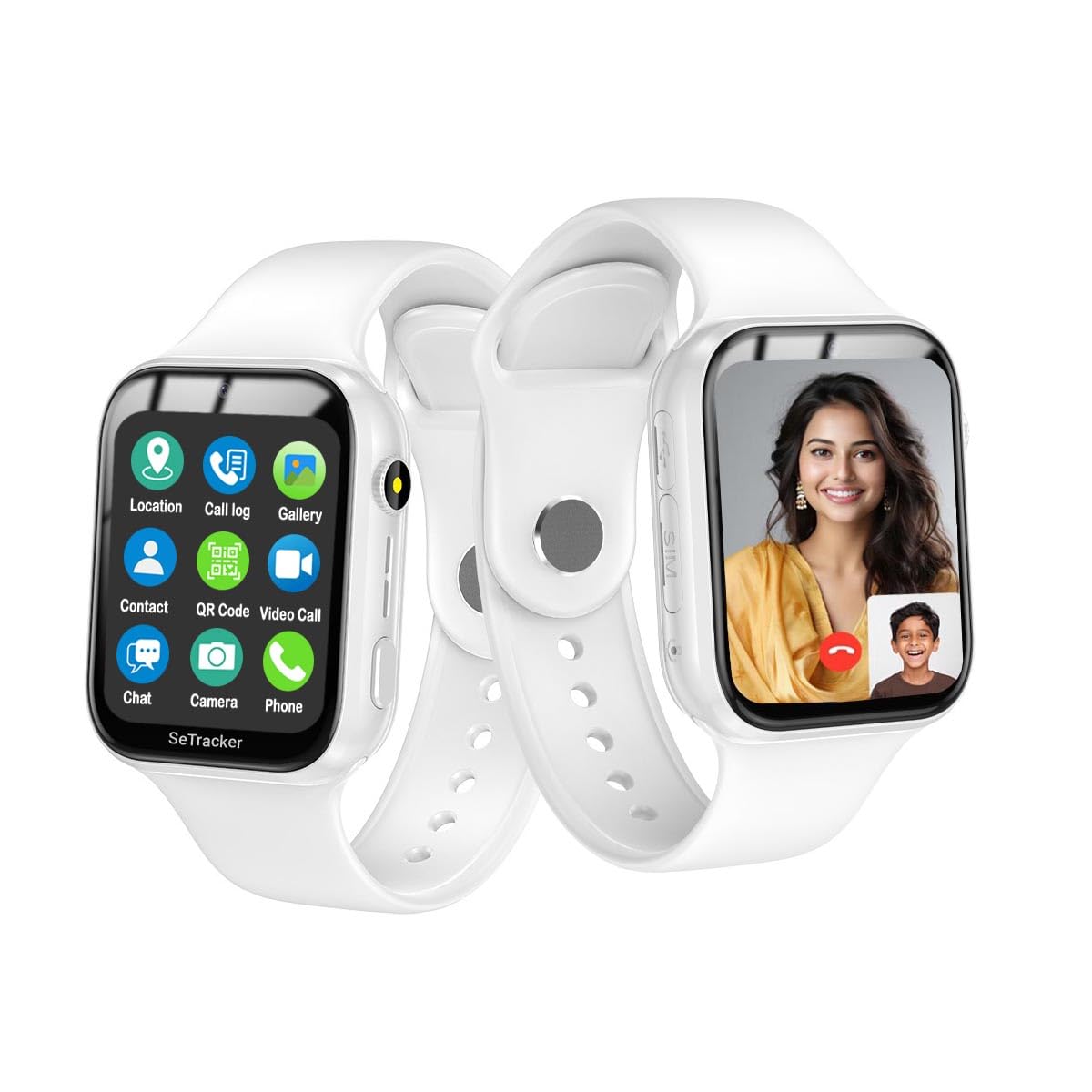SeTracker 'L1-Lite' Video & Voice Calling 4G Smartwatch for Kids | 4G/5G SIM Supported | Indoor Location Tracking, Camera, SOS | App Control | Voice Chat | Long Battery Life - White