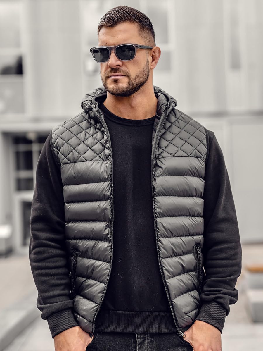 Bolf - Chaleco de transición para hombre, chaqueta con capucha, chaqueta con cierre de cremallera, Zipe Tiempo libre Basic Outdoor Style Mix 1U1