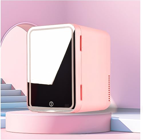 GaRcan Refrigerador cosmético para el cuidado de la piel, con espejo LED, capacidad de 8 litros, mini maquillaje de nevera, frío o calor, CA 220 V,
