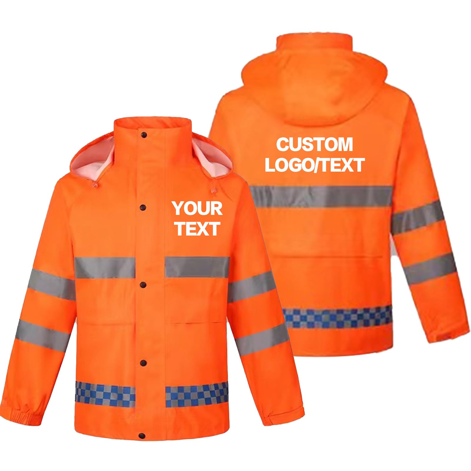 KENSBUY Custom Hi Vis Rain Jacket Reflective Safety Hooded Outdoor Raincoat Shell Add Your Logo Text