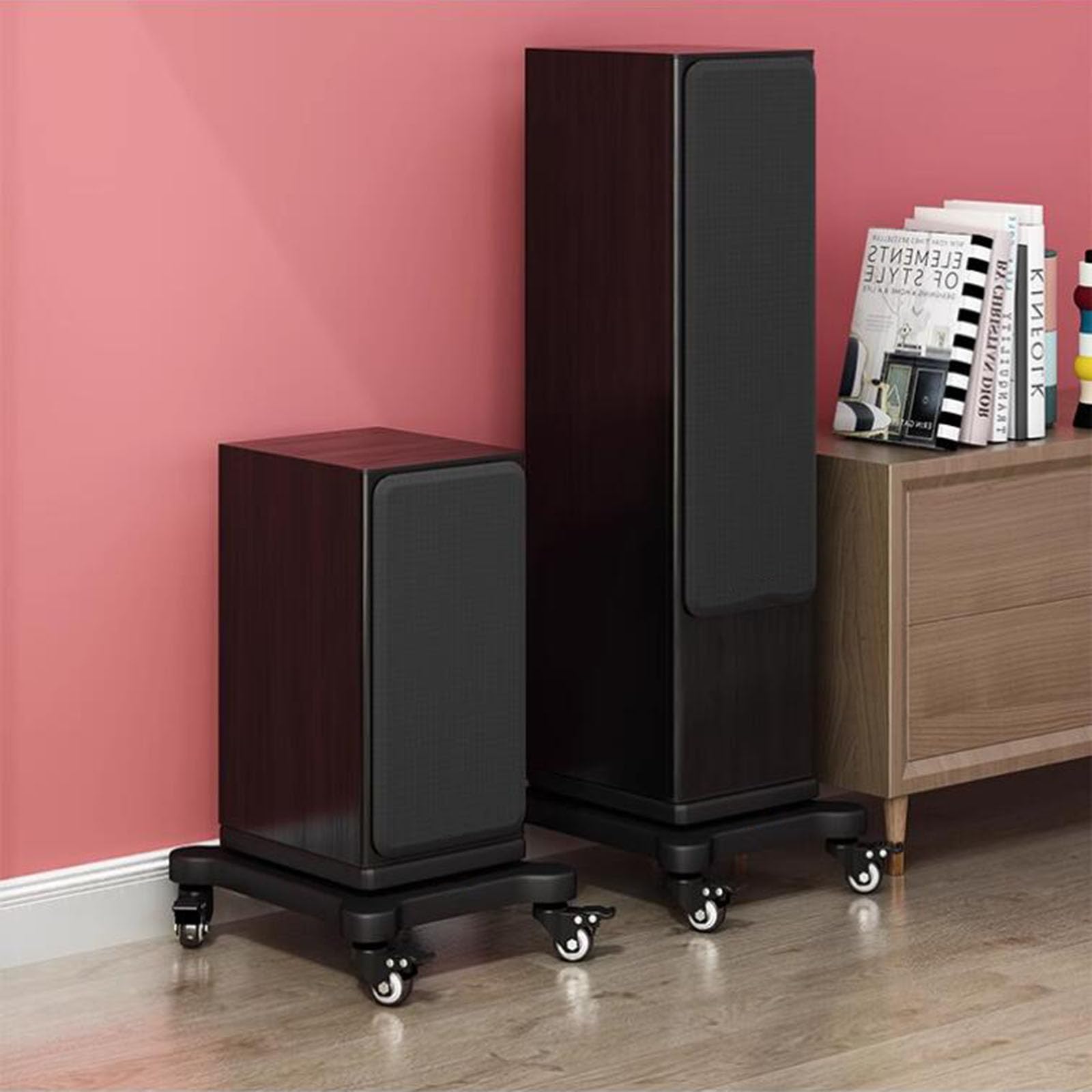 Supporto di isolamento per subwoofer con rotelle, base stabilizzatore per altoparlante, per casa, ufficio, cinema e sala da concerto, qualità audio migliorata e controllo delle vibrazioni