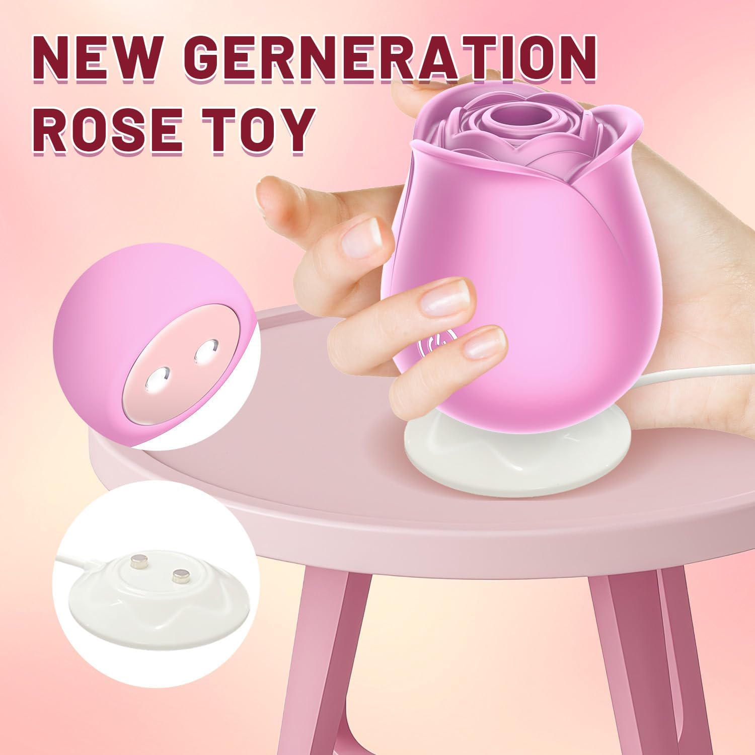 Portable Rose Flower Toys for Women, Lovely Petals Rose Toy Vibrator, 10 Suction & Vibration Modes Clitoral Stimulator Cute Rose Massager for Her