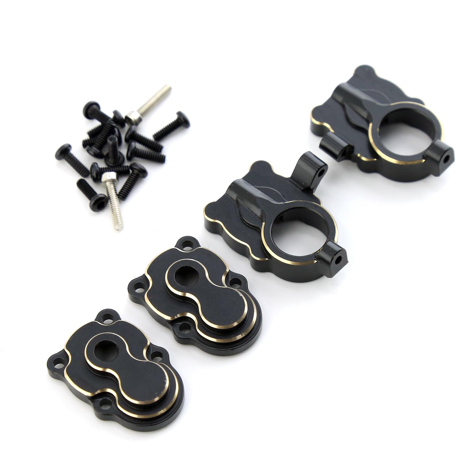 Brass Portal Covers Front Rear Portal Housing and Caster Blocks 79g/Set for 1/24 FMS FCX24 Portal Upgrade Parts (Black)