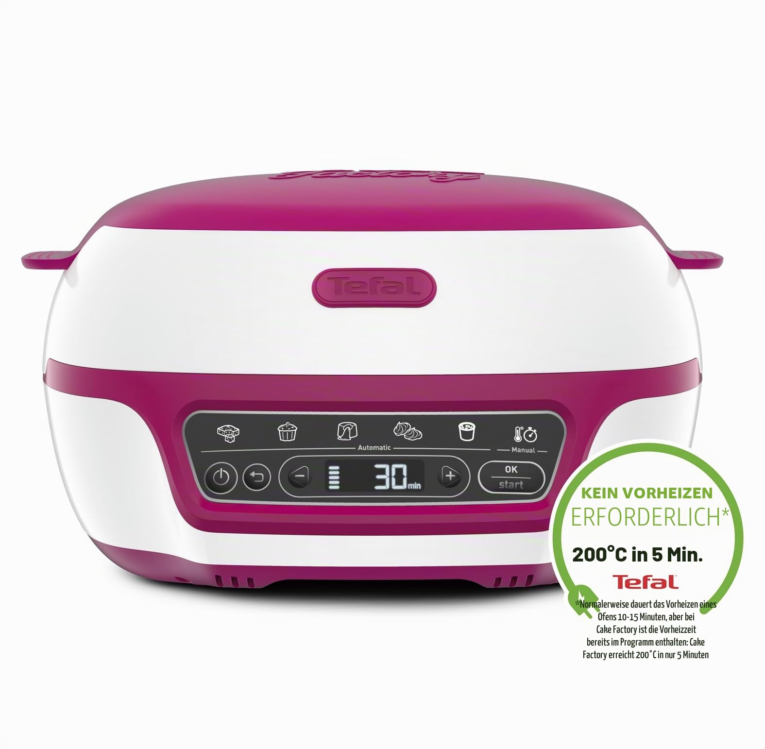 Tefal Cake Factory Délices KD8101 | Kuchenbackautomat | 5 Automatische Programme | Manueller Modus | Rezeptheft | Umfangreiches Zubehör | Gratis App | Kuchen und Süßspeisen | weiß / pink