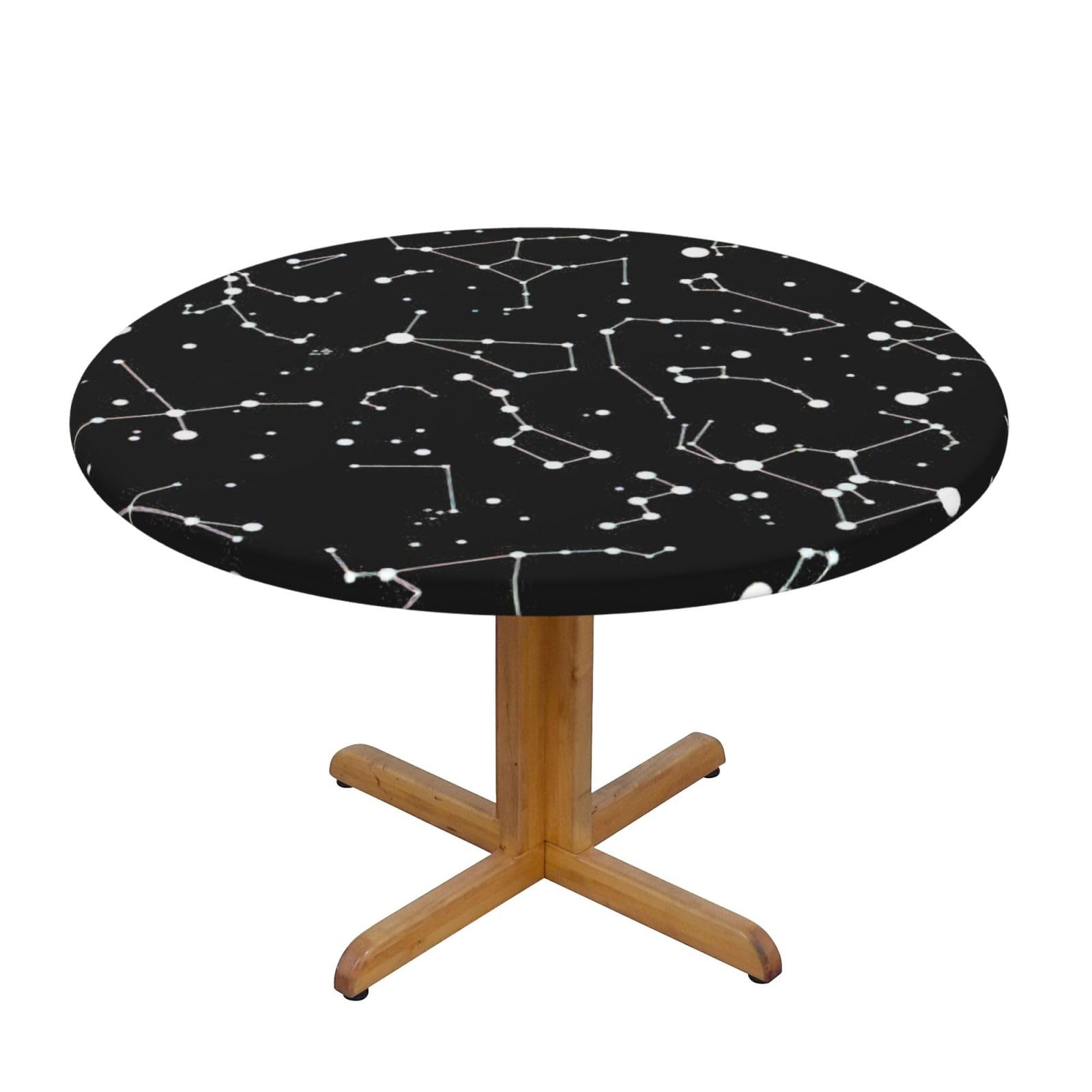 DUWAA Starry Divination Constellation Print Oxford Fitted Table Cover For Patio Picnic, Waterproof Round Tablecloth For Home And Outdoor