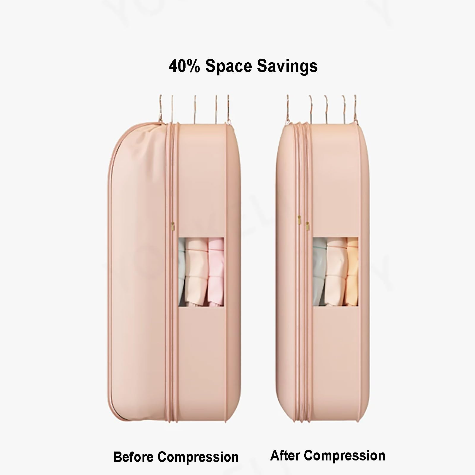 Funda Abrigos Armario de Plumón, Fundas Ropa que Ahorran Espacio | Funda Abrigos de Compresión con Ventana Transparente, Funda Ropa Satén de Plumón en Armario(Beige,58*38*90cm/23*15*35in)