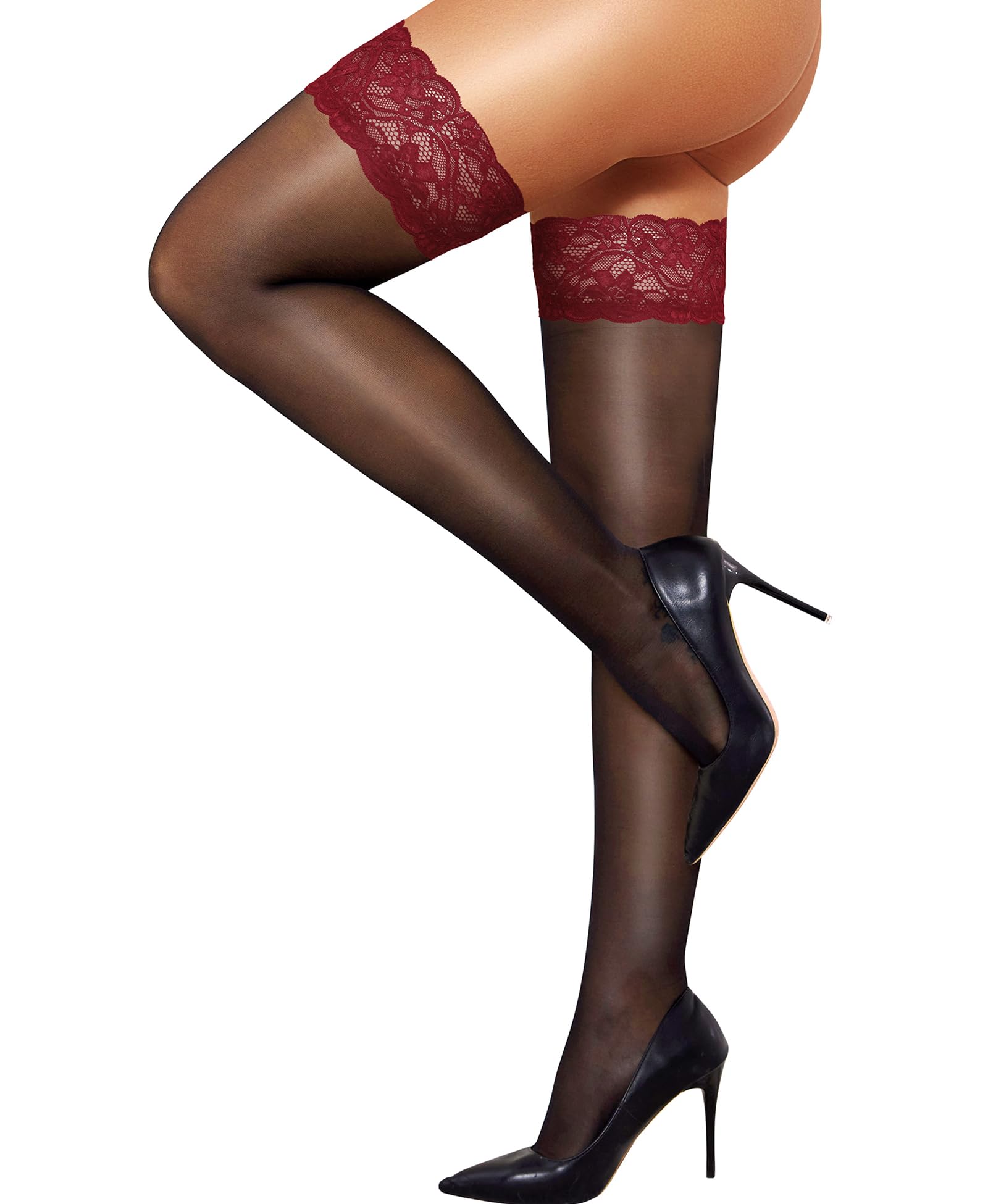 RSLOVE Thigh High Stockings for Women - Sexy Silicone Lace Top Sheer Over Knee Silky Lingerie Stocking