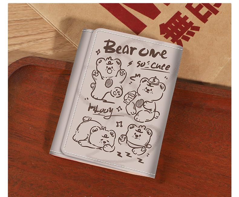 Cute Wallet Girls Coquette Accessories, Kawaii Trifold Wallet Card Holder Aesthetic Trendy Pocket Card Case Wallet (Bear)2