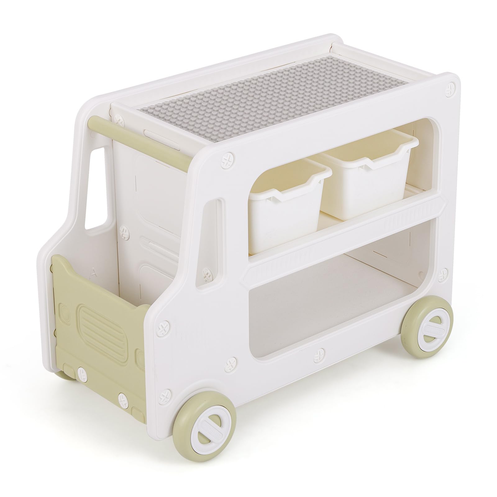 FANTASK Estantería Infantil para Coche, estantería de Juguetes con Ruedas y 2 Niveles, Cajas de Almacenamiento, estantería para Libros, Organizador de Juguetes, estantería para habitación Infantil