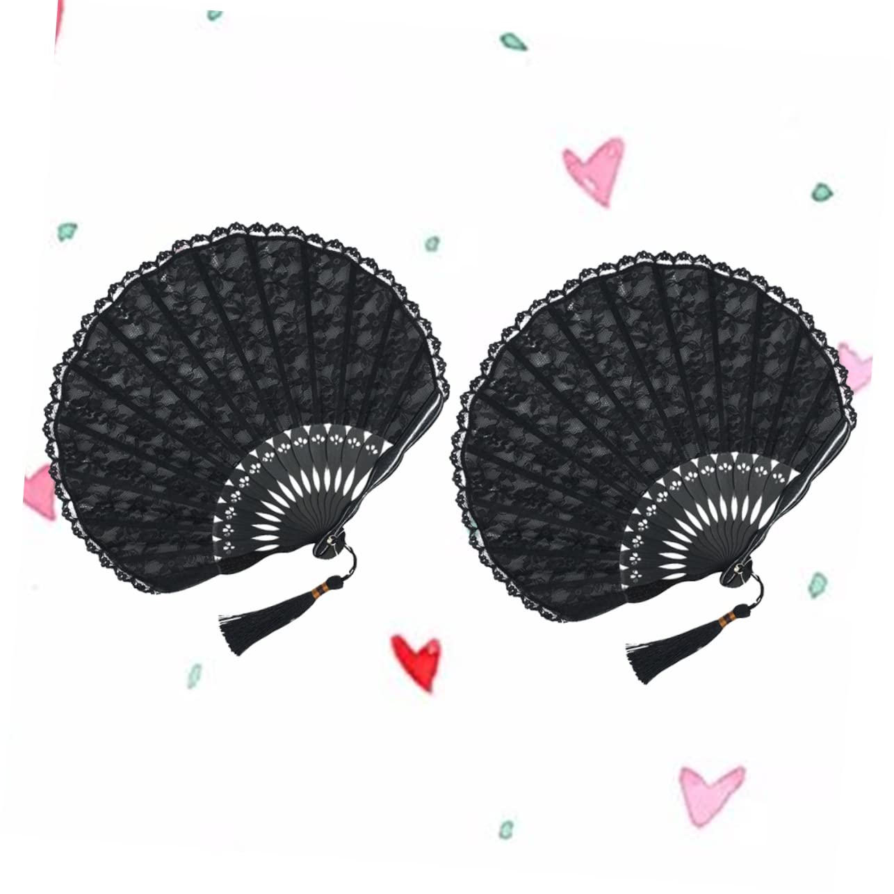 STOBAZA 4stücke Handgefertigte Retro Fächer Spitze Design Faltbare Japanische Stil Handventilatoren Für Damen Hochzeits Und Partysouvenirs Schwarze Oberfläche Mit Spitzenverzierung