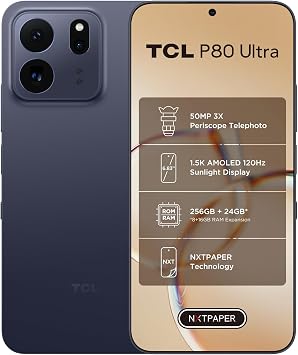TCL P80 Ultra 5G Smartphone 50MP 3x Telephoto NXTPAPER Display 256GB Midnight Blue