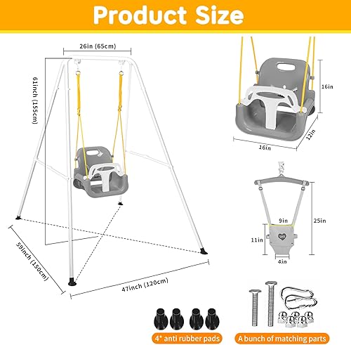 Miniatura 2 de Juego de columpios 4 en 1 para niños pequeños y jersey para bebé, columpio resistente para niños con gorila, soporte de metal plegable para
