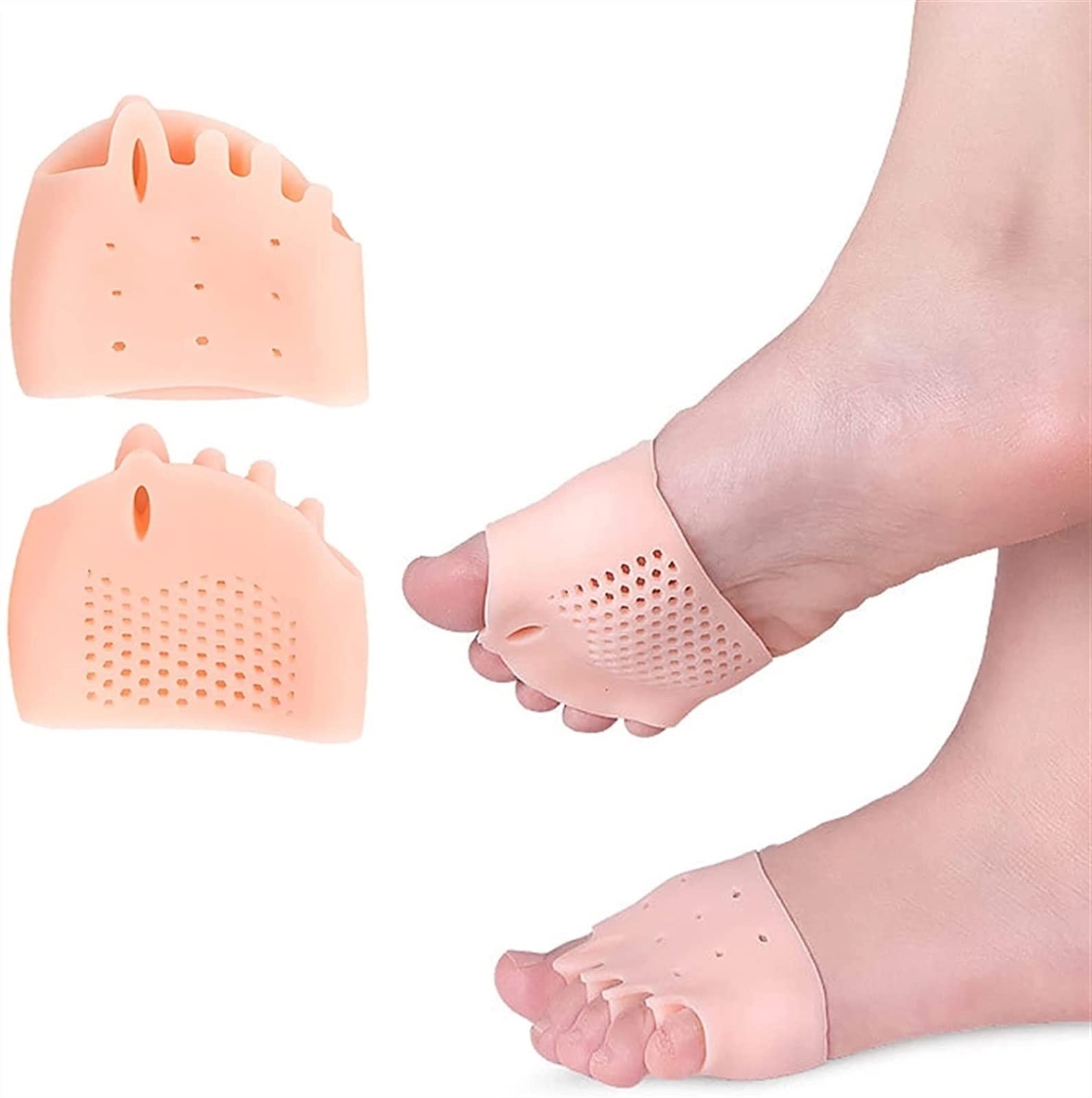 1 par de almohadillas suaves para corrección del dedo del pie, corrección del pulgar Valgus, almohadilla de silicona para el antepié, ortesis de Gel, dedos separados, herramienta para el cuidado de