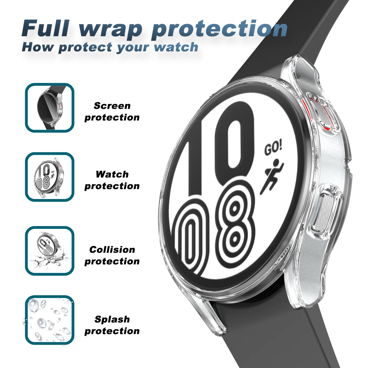 Rc-Z Schutzhülle für Samsung Galaxy Watch 5/Galaxy Watch 4, 44 mm, 4 Stück, weicher TPU-Stoßdämpfer, Rundumabdeckung, Displayschutz, Ersatzzubehör für Samsung Galaxy Watch 4/Galaxy Watch 5, 44 mm
