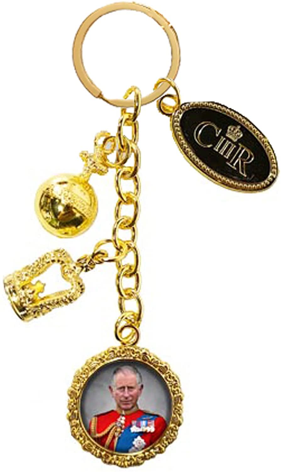 evelayKing Charles Coronation Charm Crown Keyring Collectors Souvenir Commemorative Memorabilia Gift, Gold, Onesize