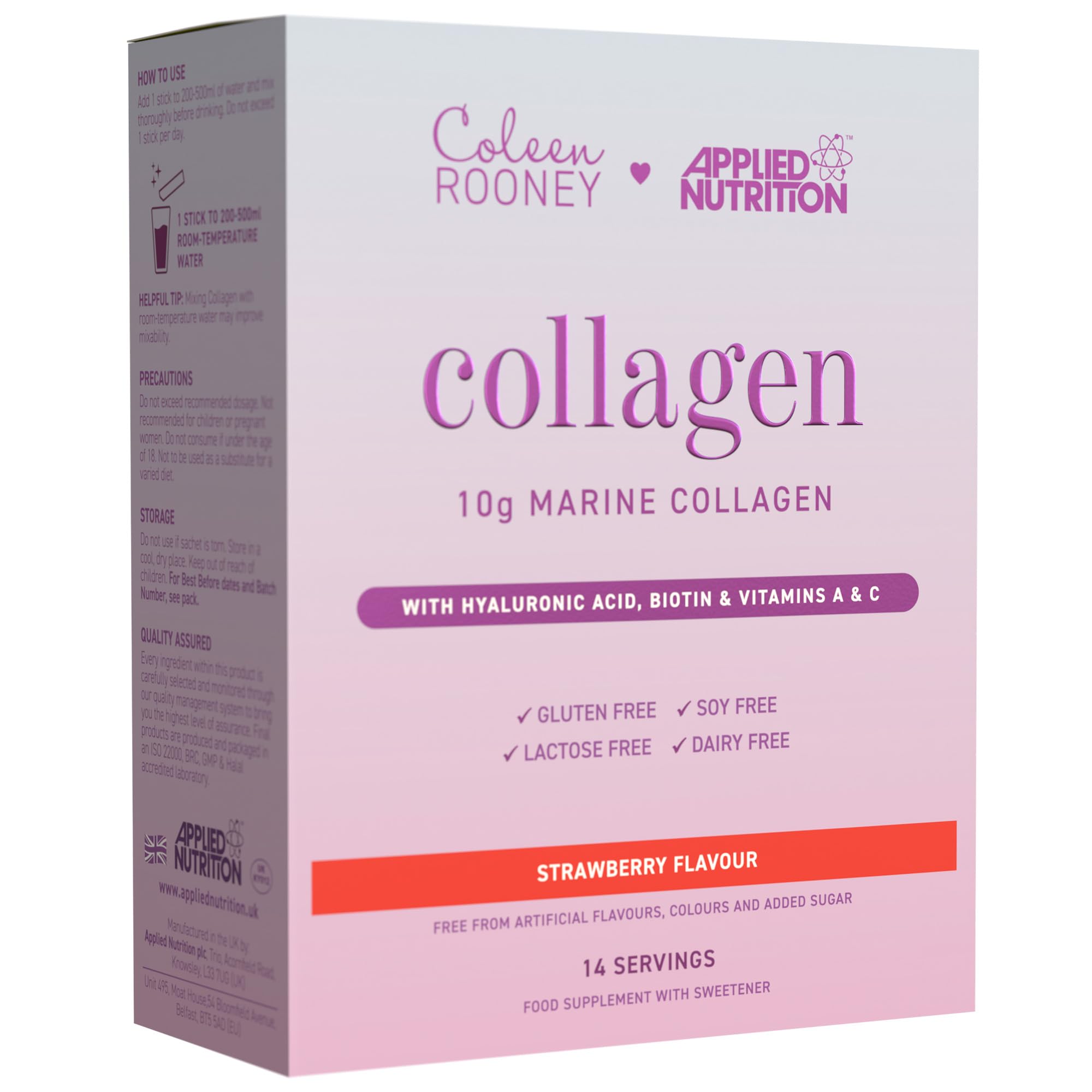 Applied Nutrition Coleen Rooney Marine Collagen 10,000Mg Strawberry Flavour 14 X 12.5G Sachets