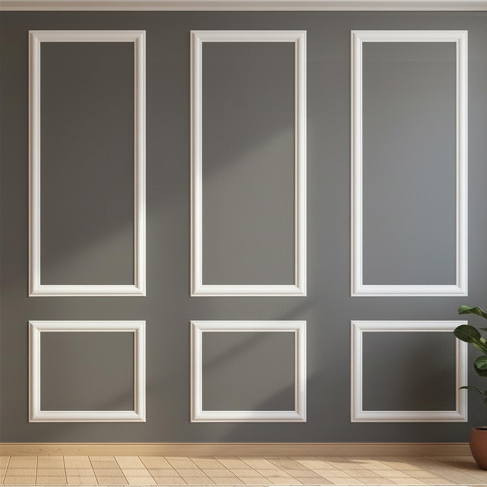 pre-cut wall molding kit, wainscoting panels peel and stick, paintable & ready-to-assemble, wall moulding panel for living room bedroom hallway kitchen island, 3 set 54 x 24 in