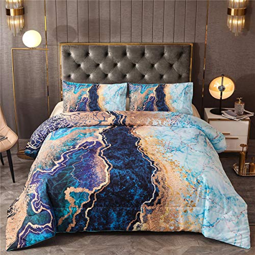 Ntbed Marble Comforter Set King Blue,3-Pieces Microfiber Bedding Abstract Artwork Watercolor Ultra Soft Quilt For All Seasons… #TOP7