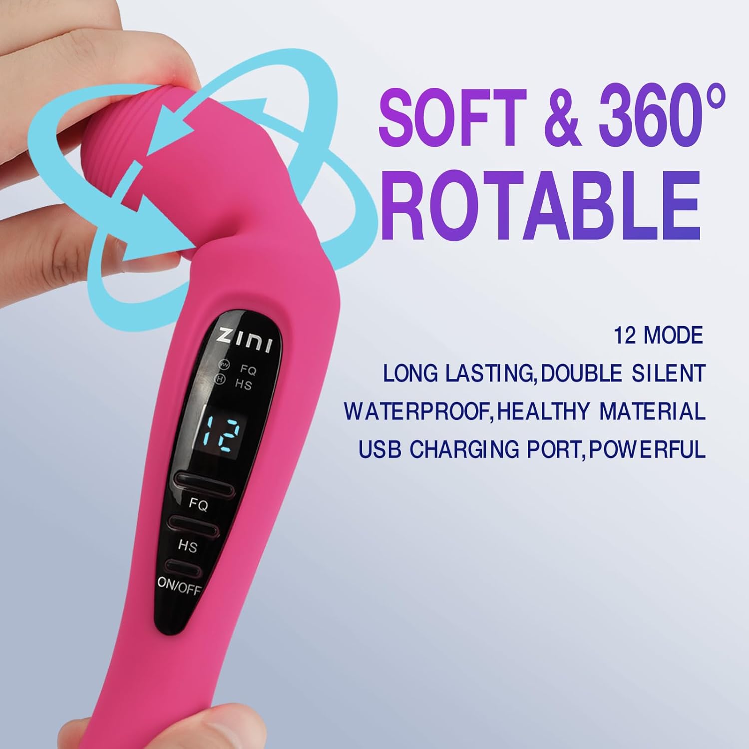 Cordless Massager with LCD Display, Personal Massager for Pain Relief, Powerful 12 Vibrating Massage Wand, Pink - Image 6
