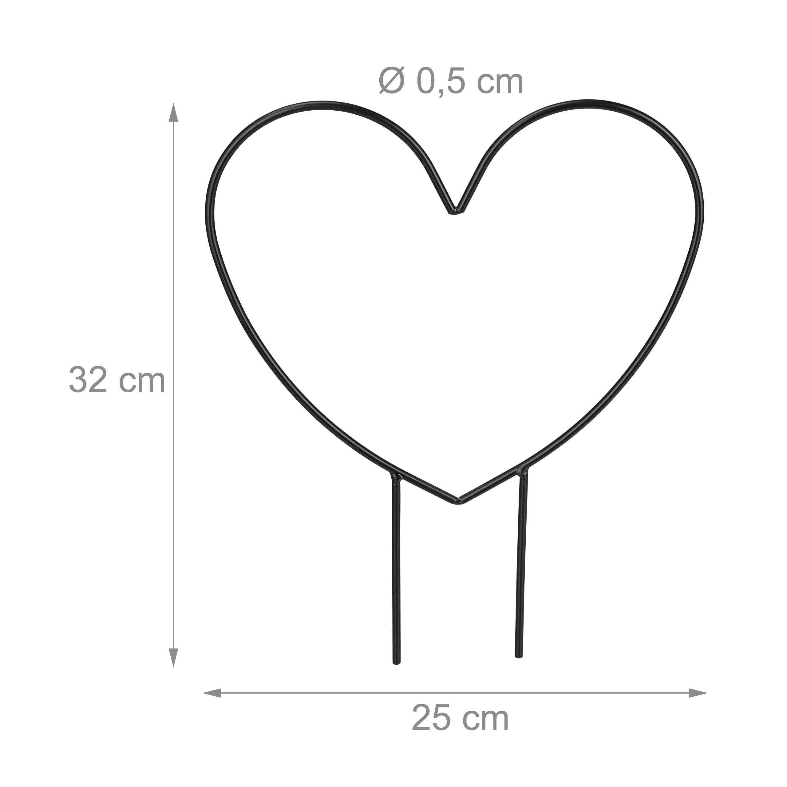 Relaxdays Supporto per Piante Rampicanti a Forma di Cuore, Set da 2 Sostegni per Rose, HLP: 32x25x0,5 cm, Metallo, Nero