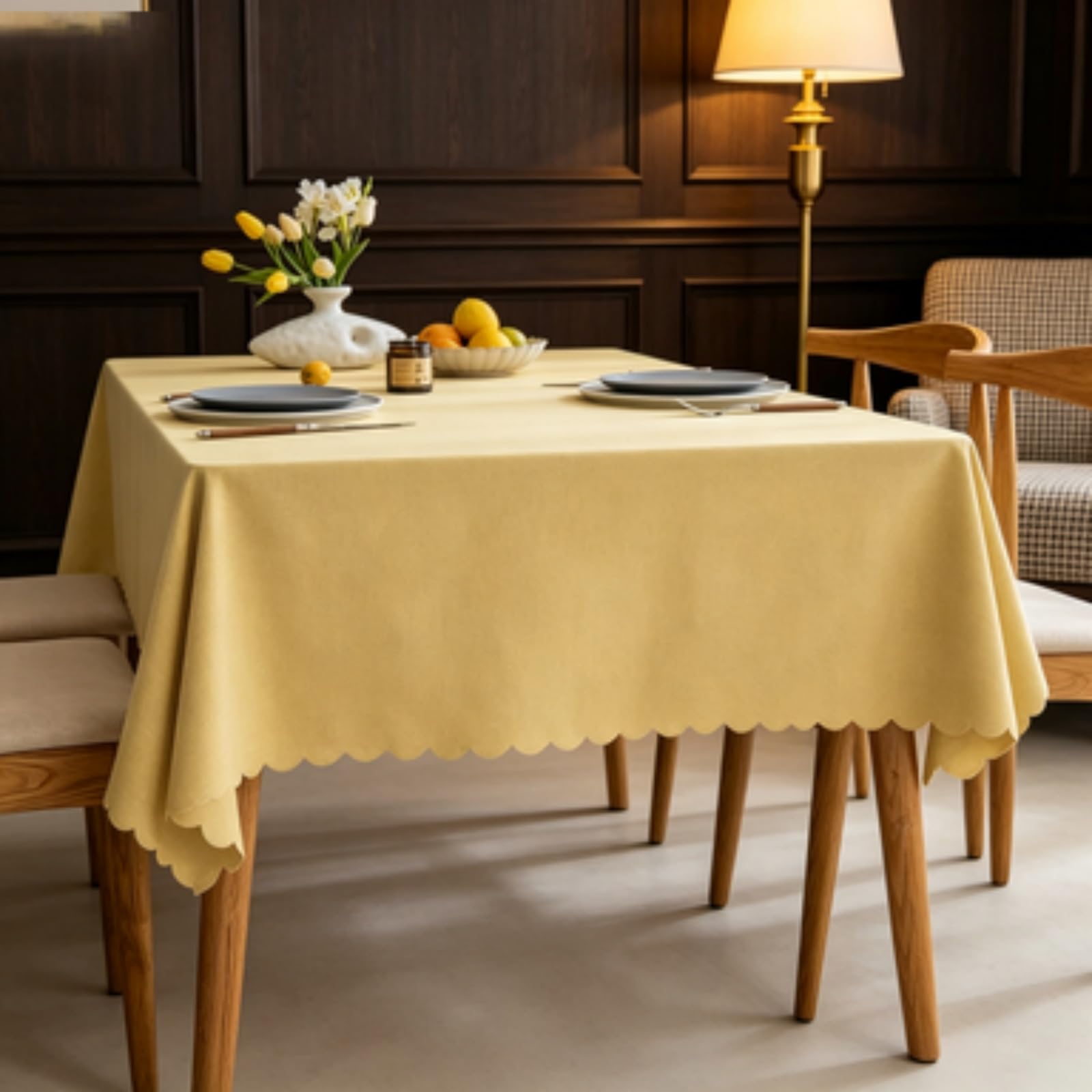 RCYONGQ Table Cloth Wipe Clean Tablecloth Waterproof Stain-Resistant Tablecloth Wipeable Durable Scratch Resistant, Washable For Coffee Kitchen Small Tabletop Decoration(Yellow,140x220cm)