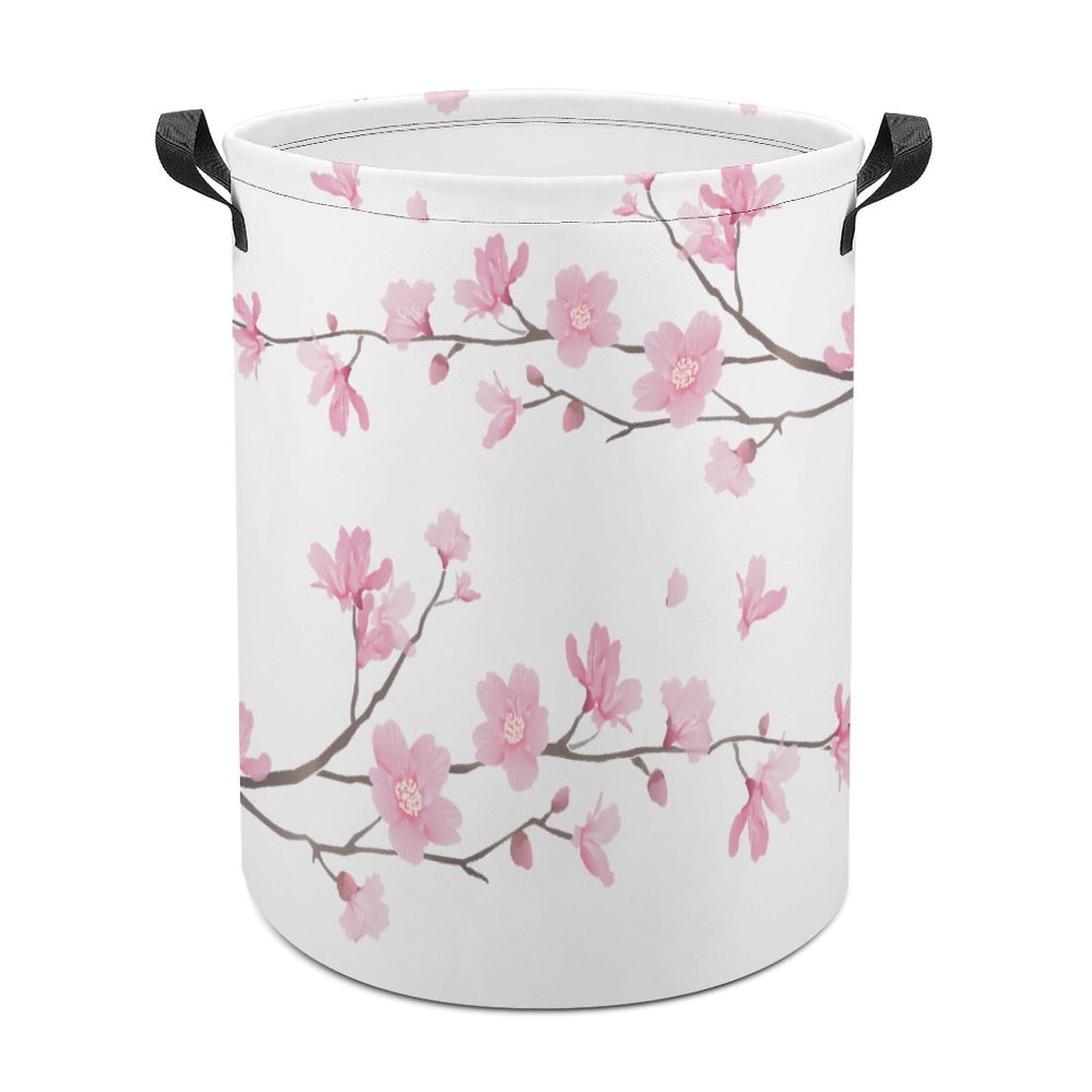 Cherry Blossom Black Laundry Basket, Dirty Clothes Basket, Bathroom, Home Decor 44x44cm