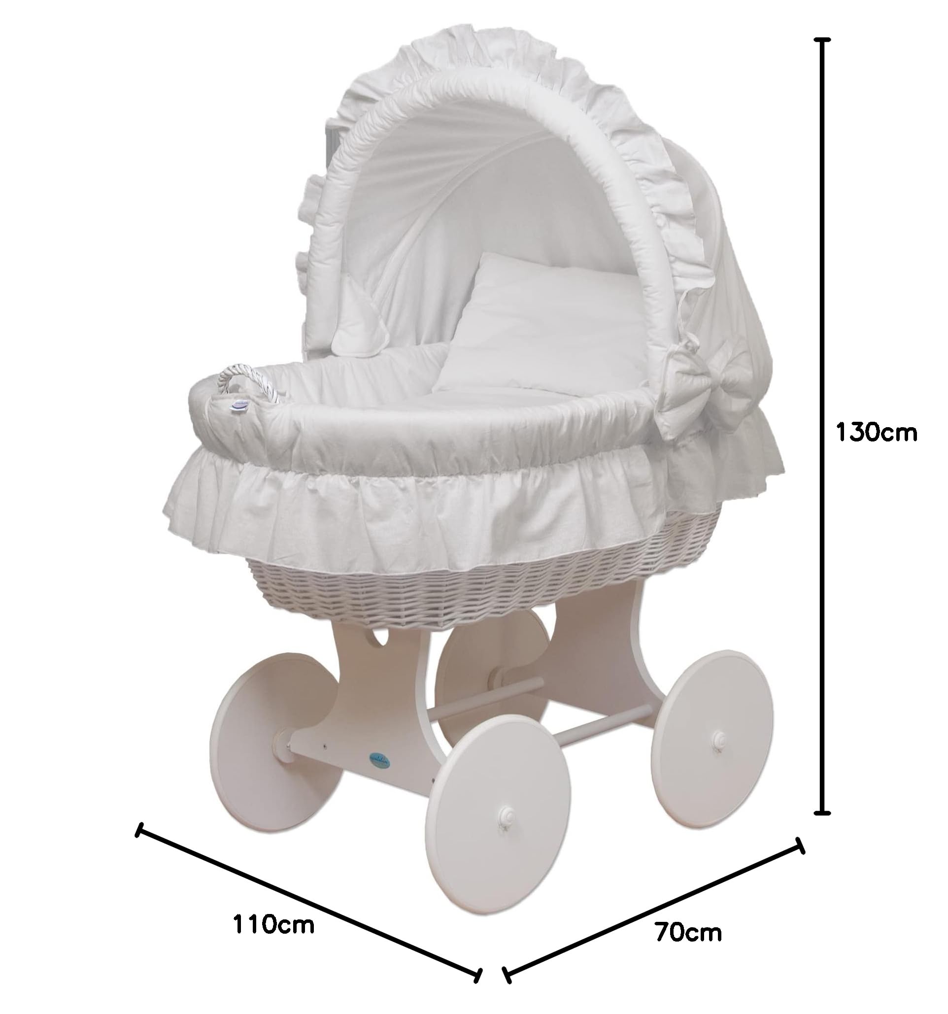 waldin Cuna Moisés, XXL, 6 Modelos a Elegir,Madera/Ruedas Lacado en Blanco,Color Textil Blanco