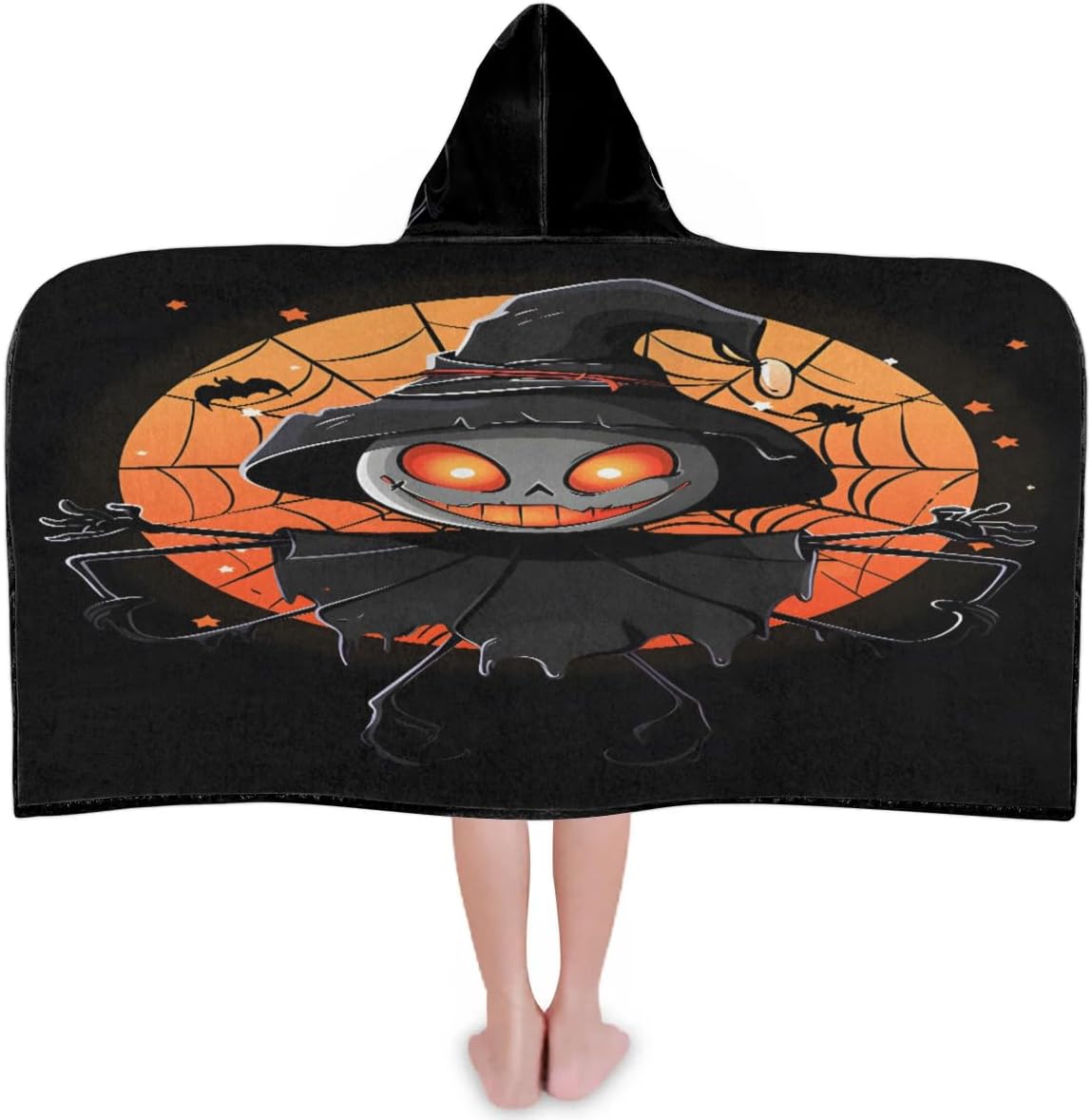 Pardick Kids Bath Towel Witch Skull Web Beach Towel with Hood Pool Cover Up for Girls Boys Soft Absorbent Hooded Bath Towel Toddler Towels for Beach, Pool