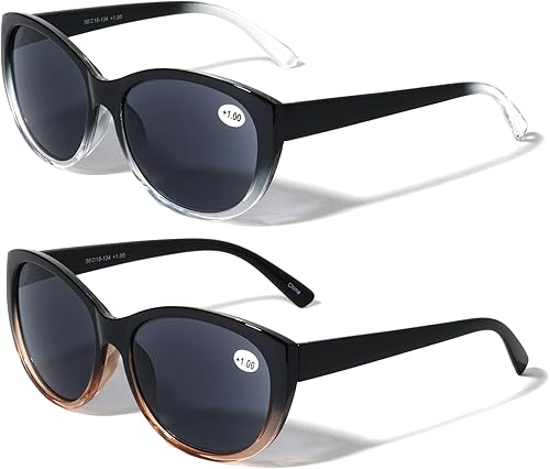 V.W.E. 2 pares de lentes de sol de lectura para exteriores para mujer, de gran tamaño, con lente completa, leopardo
