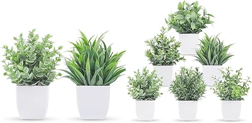 Miniatura 1 de Un paquete de 6 plantas falsas pequeñas y 2 paquetes de plantas falsas pequeñas, mini plantas artificiales en maceta para mesa, escritorio, hogar,