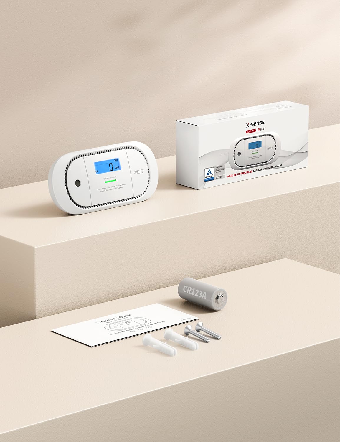 X-Sense Detector de monóxido de Carbono inalámbrico interconectado, Alarma de co alimentada por batería reemplazable con Memoria de Valor Pico, Cumple con el estándar EN 50291, XC01-WR, 1 Pieza