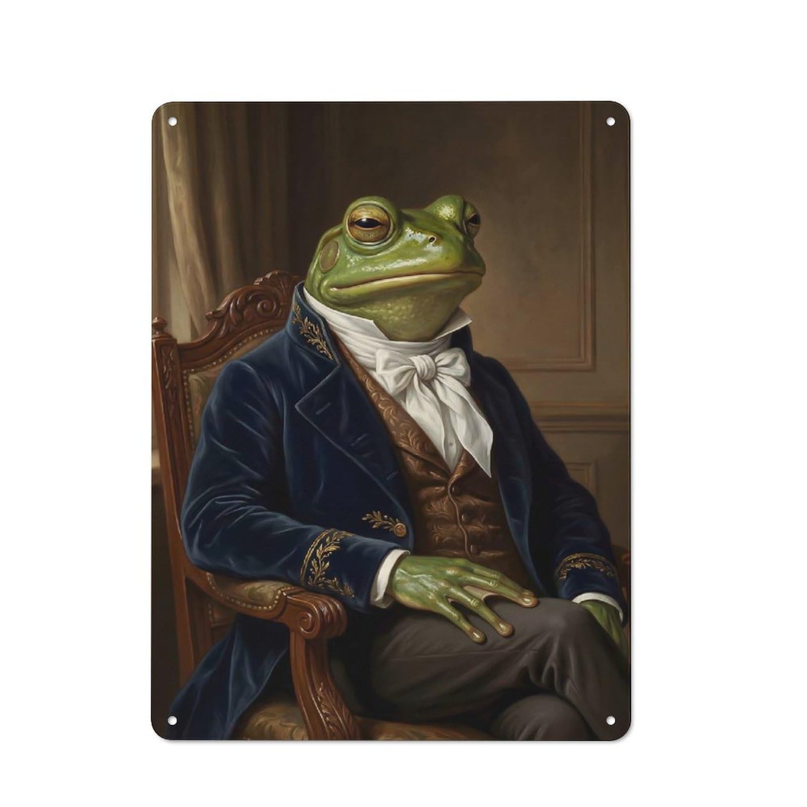 Country Style Anthropomorphic Frog in Formal Attire Decorative Metal Sign 40x30cm, Bistro Wall Plaque for Restaurant, Kitchen, Counter Or Breakfast Nook