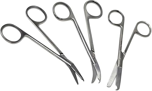 Miniatura 2 de Juego de 3 tijeras de puntada de sutura de 4.5 pulgadas, rectas, curvadas en ángulo con gancho delicado de media luna, perfectas para eliminación de